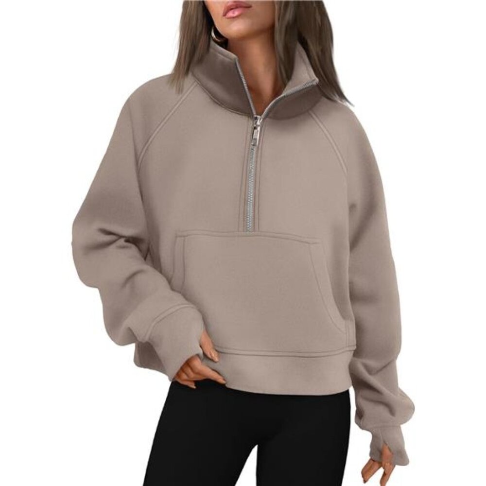 Womens Sweatshirts Half Zip Cropped Pullover Fleece Quarter Zipper